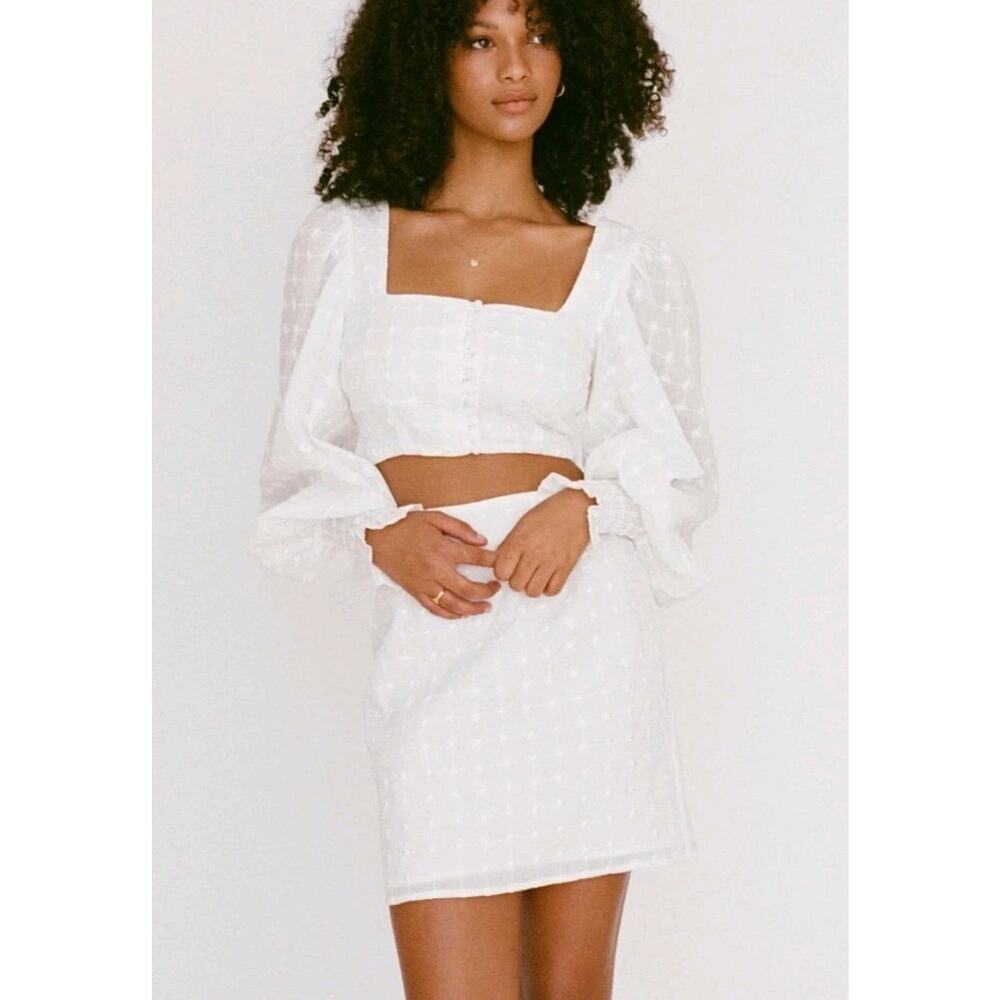 Sabo Indiana Puff Sleeve Crop Top & Skirt. White. Size 10. NWOT.‎ Australian